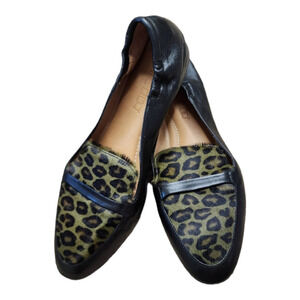 POMME D'OR Italy Womens US Size 5.5 Black Leopard Pony Hair Flats Loafers Shoes
